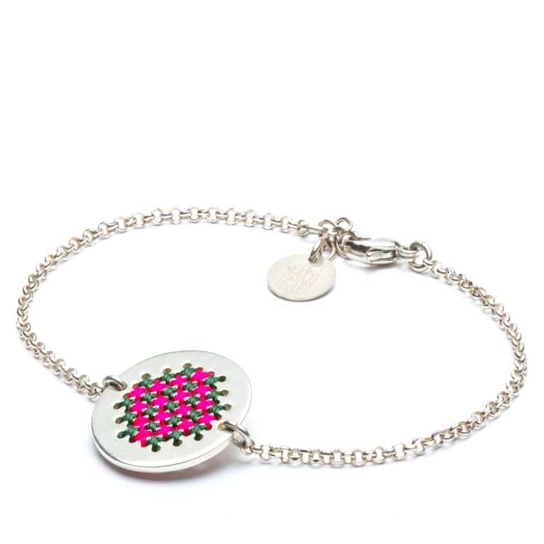 Bracelet Gourmette Vintage En Argent Massif Avec Pierre Naturelle Verte - Ref I621 - Occasion