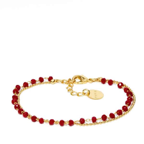 Bracelet perles de verre rouge et or