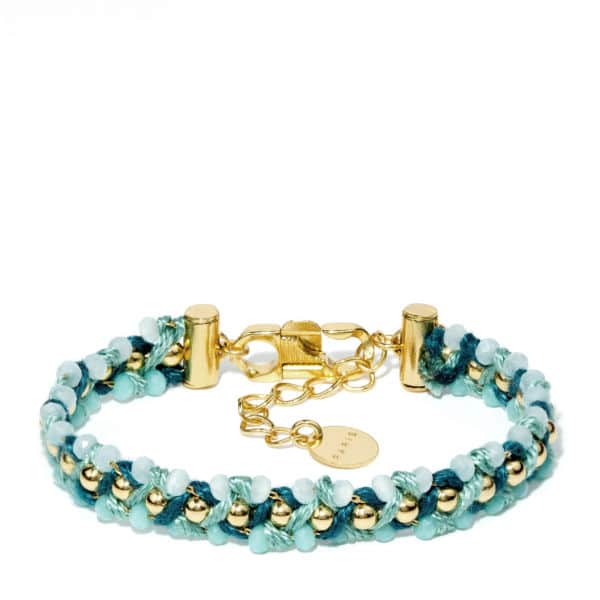 Bracelet triple doré perles de verre,et chaîne à billes